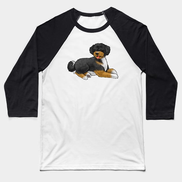 Dog - Aussiedoodle - Tricolor Black Tan White Baseball T-Shirt by Jen's Dogs Custom Gifts and Designs